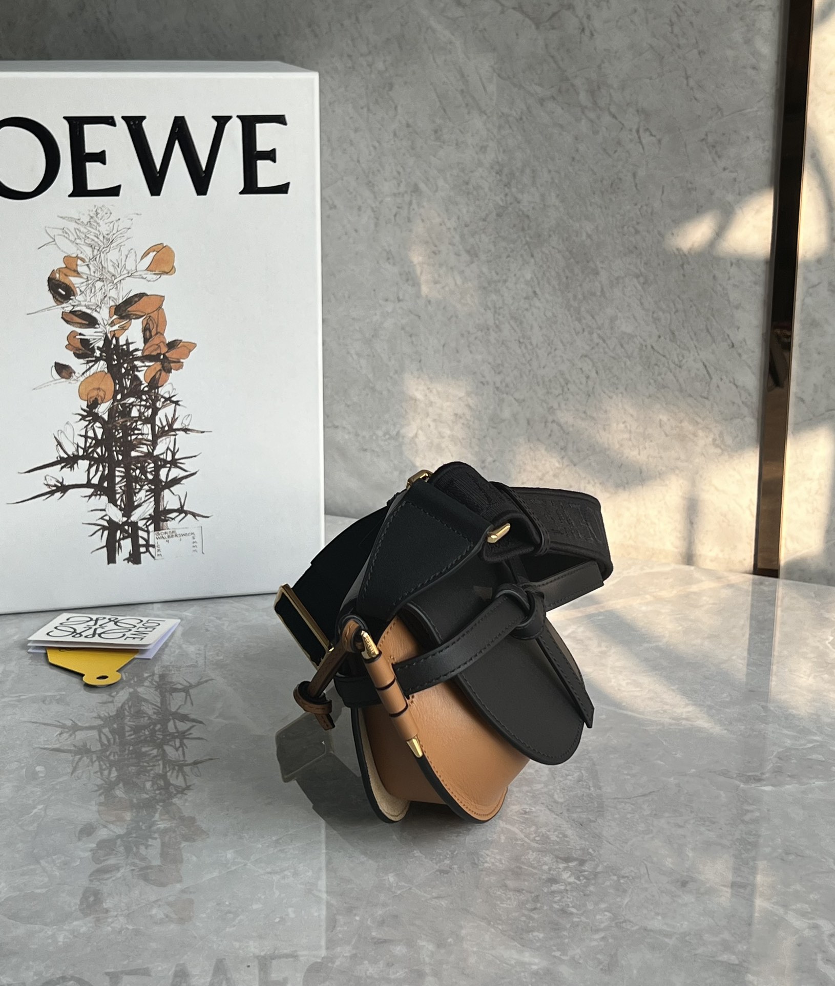 Loewe Mini Gate Dual Bag in Soft Calfskin and Jacquard Black/Brown